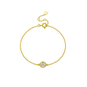 925 Silver Circular Accent Dainty Bracelet,Size 15+3cm, Charm 6.5mm-MMB117