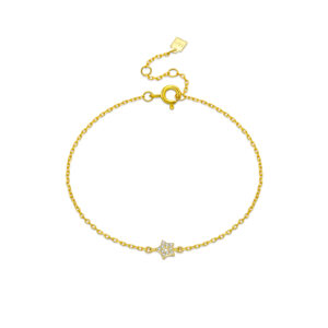 925 Silver Gold Paved CZ Open Star Bracelet, Size 15+3cm, Charm Size 5mm -MMB126