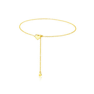 925 Silver Gold Heart Y-Drop Lariat Bracelet, Size 27cm (Stretchable), Charms 8×6.5mm & 4×5mm-MMB135