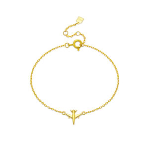 925 Silver Gold Airplane Bracelet, Size 15+3cm, Airplane Charm 9mm -MMB137