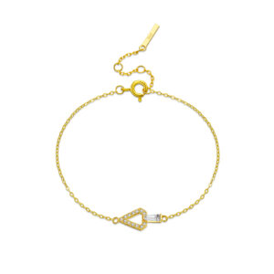 925 Silver Gold Triangle Baguette CZ Bracelet, Size 15+3cm, Charm Size 17.5×7.5mm - MMBXXX-MMB144
