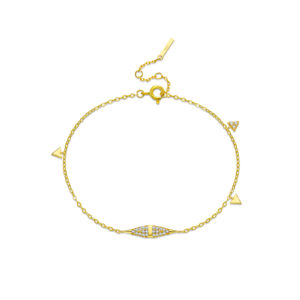925 Silver Gold Paved CZ Rhombus Triangle Bracelet, Size 15+3cm, Rhombus 19.5mm, Triangle 3.3mm -MMB150
