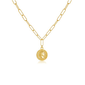925 Silver Gold-Plated Coin Pendant Link Necklace-MMN158