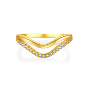925 Silver Gold-Plated V-Shaped Diamond Ring-MMR004