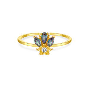 925 Silver Gold-Plated Iridescent Gem Diamond Ring-MMR130
