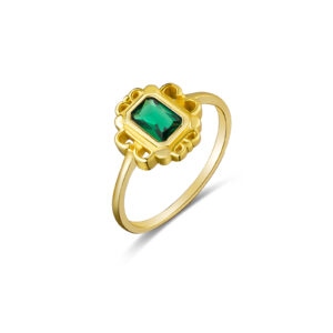 925 Silver Gold-Plated Square Blue Gem Carved Ring-MMR183