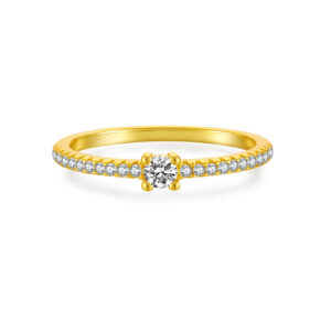 925 Silver Gold-Plated Center Diamond Pave Slim Ring-MMR198