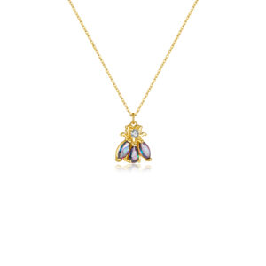 925 Silver Gold-Plated Colorful Gem Butterfly Pendant Necklace-MMN152