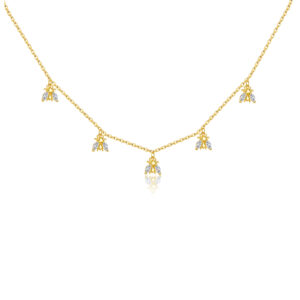 925 Silver Gold-Plated Bee Gem Dangle Necklace-MMN150