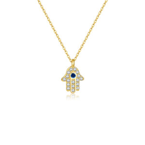 925 Silver Gold-Plated Hamsa Hand Evil Eye Pendant Necklace-MMN149
