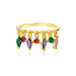 925 Silver Gold-Plated Multi-Gem Dangle Ring-MMR254
