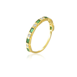 925 Silver Gold-Plated Green Gem & Diamond Ring-MMR258