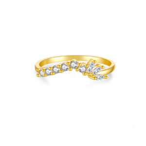 925 Silver Gold-Plated Diamond Cluster Curved Band Ring-MMR300