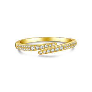 925 Silver Gold-Plated Twisted Double-Row Diamond Band Ring-MMR308