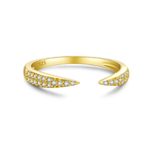 925 Silver Gold-Plated Paved Diamond Cuff Ring-MMR309
