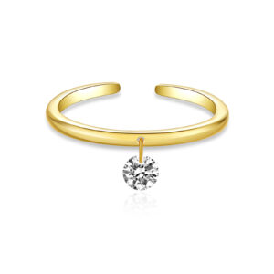 925 Silver Gold-Plated Solitaire Drop Open Ring-MMR316