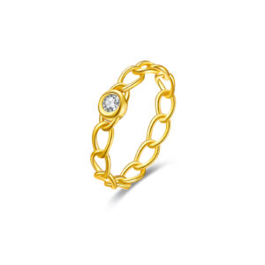 925 Silver Gold-Plated Chain-Link Solitaire Ring-MMR325
