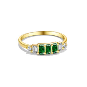 925 Silver Gold-Plated Emerald & Diamond Band Ring-MMR354