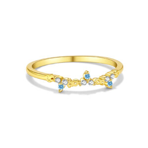 925 Silver Gold-Plated Blue Stone Floral Ring-MMR359