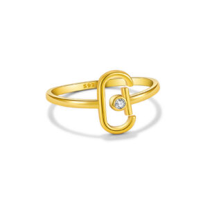 925 Silver Gold-Plated Paperclip Diamond Ring-MMR360/MMR361