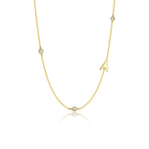 925 Silver Gold-Plated Initial Gem NecklaceMMN173/MMN174
