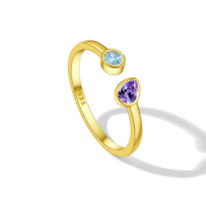 925 Silver Gold-Plated Bicolor Gemstone Stackable Ring-MMR369