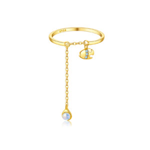 925 Silver Gold-Plated Tassel Charm Ring-MMR374