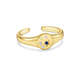 925 Silver Gold-Plated Starry Gem Open Ring-MMR377