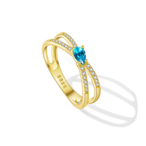 925 Silver Gold-Plated Bypass Blue Gem Ring-MMR379