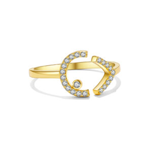 925 Silver Gold-Plated Crescent Diamond Ring-MMR384