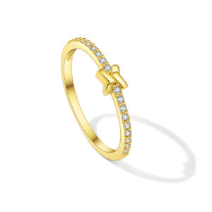 925 Silver Gold-Plated Bow Diamond Ring-MMR395