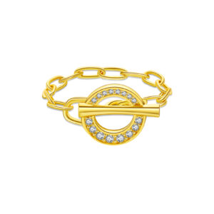 925 Silver Gold-Plated Lock & Chain Diamond Ring-MMR405