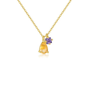 925 Silver Gold-Plated Pearl & Purple Gem Pendant Necklace-MMN109