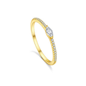 925 Silver Gold-Plated Center-Stone Diamond Band Ring-MMR419/MMR420/MMR421