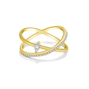 925 Silver Gold-Plated Twisted Diamond Band Ring-MMR427
