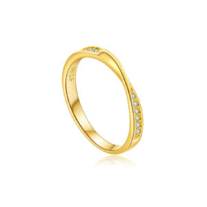 925 Silver Gold-Plated Curved Diamond Band Ring-MMR433