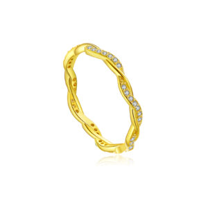 925 Silver Gold-Plated Twisted Diamond Band Ring-MMR434