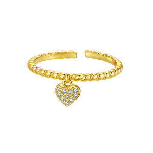 925 Silver Gold-Plated Heart Charm Diamond Ring-MMR444
