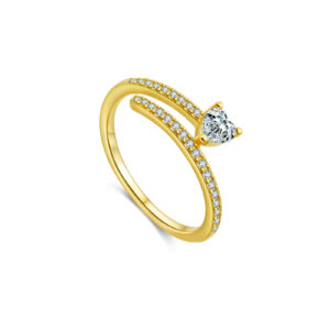 925 Silver Gold-Plated Double-Row Heart Diamond Ring-MMR456