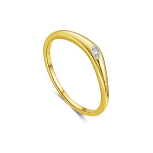 925 Silver Gold-Plated Curved Single-Diamond Band Ring-MMR466
