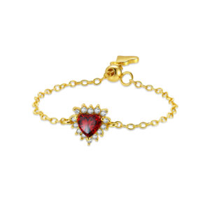 925 Silver Gold-Plated Heart Gemstone Chain-Style Ring-MMR469