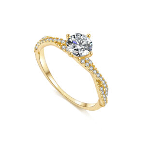 925 Silver Center Diamond Gold Ring-MMR502