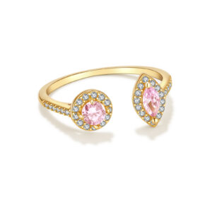 925 Silver Pink Gem Gold Ring-MMR505