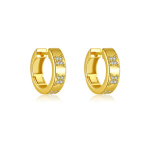 925 Silver Gold-Plated Round Clear CZ Paved Butterfly Huggies Earrings-MME1235