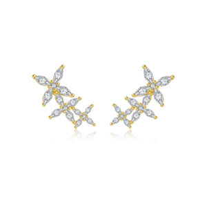 925 Silver Gold-Plated Marquise CZ Flower Stud Earrings-MME1216