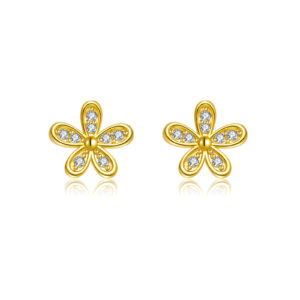 925 Silver Diamond Flower Stud Earrings-MME1213