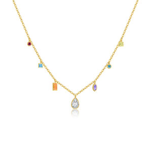 925 Silver Gold-Plated Multicolor Gem Teardrop Necklace-MMN172