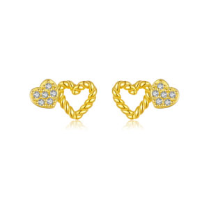 925 Silver Gold-Plated Braided Heart & Clear CZ Cluster Stud Earrings-MME1208