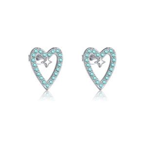925 Silver Turquoise CZ Heart & Star Stud Earrings-MME1207