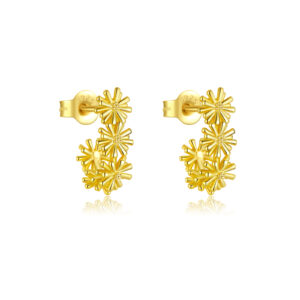 925 Silver Gold-Plated Daisy Cluster Drop Stud Earrings-MME1202